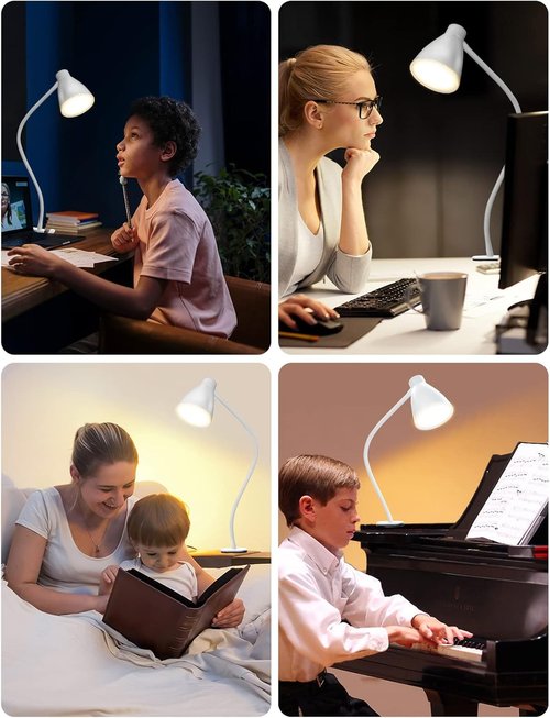 Bohon Clamp Lamp - 5 Color Modes & 10 Brightness Settings - 360° Flexible Gooseneck Desk Light | White
