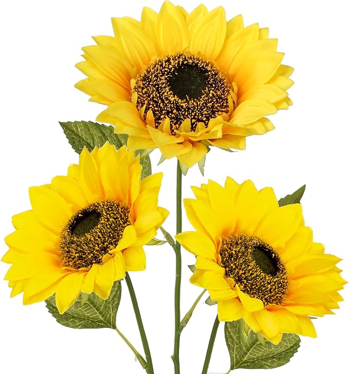 Large Sunflowers Artificial Flowers 6+7" Full Bloom Long Stem Artificial Sunflower 26" Tall Sun Flowers Giant Silk Sunflowers with Stem Fake Sunflower Floral Arrangement for Home Wedding Decoration