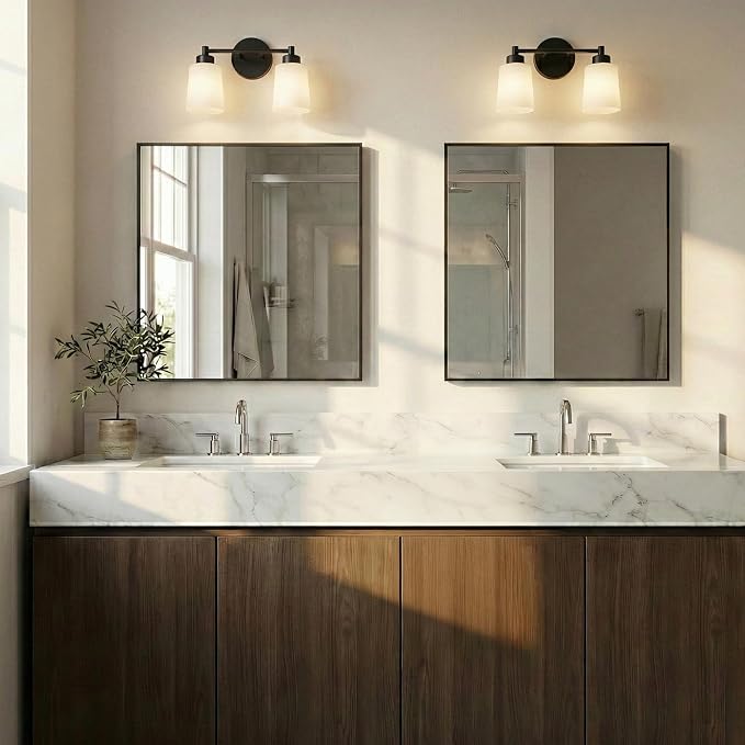 36"x36" Square Black Bathroom Mirror, Shatterproof Tempered Glass, Large Geometric Vanity Mirror, Oversized Ultra-Flush Wall-Mounted