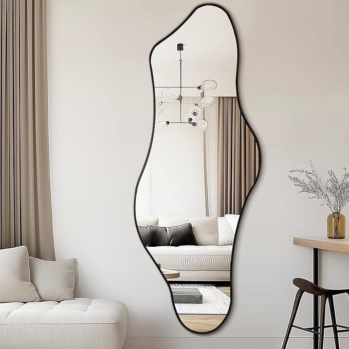Mirrorons Irregular Wall Mirror 63×24, Black Asymmetrical Decorative Bathroom Mirror, Cloud Mirror, Modern Vanity Mirror, Shatterproof Black Mirror