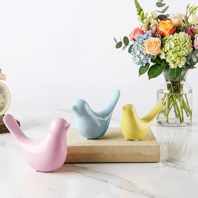 AceOrbit 3 Pcs Pastel Decor Bird Figurine Statues for Home Decoration Small Resin Birds Decor for Home Office Table Desktop Bookshelf Mantelpiece Shelf