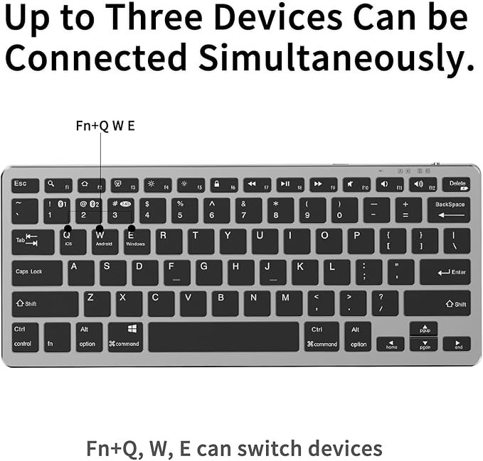 JKSML Wireless Keyboard with 78 Keys, Bluetooth and 2.4 GHz Wireless, Low Profile, Fluid Quiet Typing, 12 Programmable Keys, USB C Rechargeable, for Phone, Tablet, PC, Laptop, Smart TV - Black