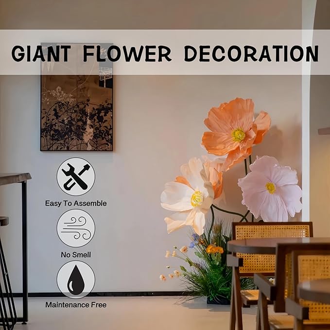 Giant Artificial Flower for Decoration, 7 Pcs/Set Artificial Flower for Wedding Birthday Christmas Purple Party Banquet Backdrop Decor Photography Props, Shop Window Display