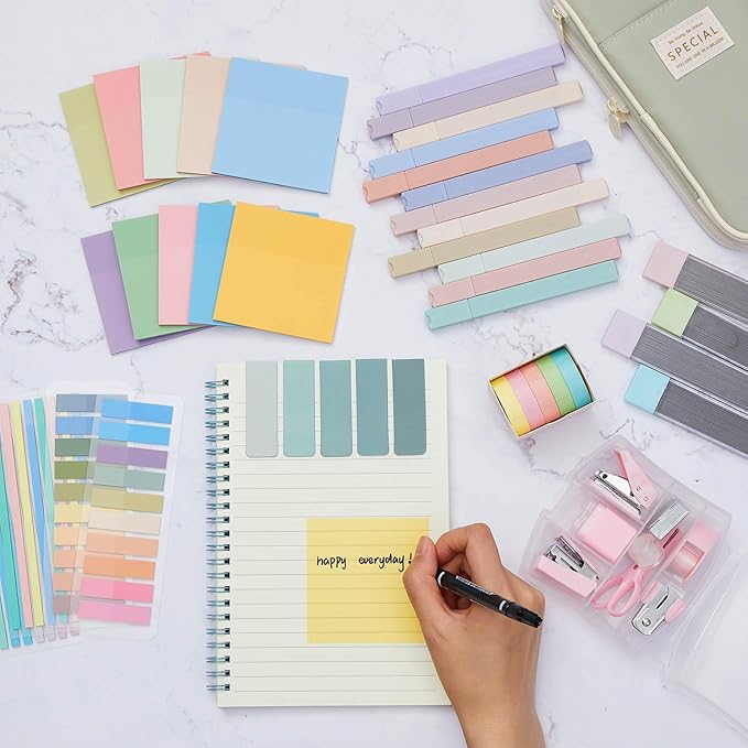 Sinload 60 Pcs Aesthetic Book Annotation Kit School Supplies Cute Pencil Case 12 Highlighter 5 Gel Pen 6 Mechanical Pencil 5 Magnetic Bookmark 1220 Pcs Sticky Note Tab Student Stationary(Light Green)