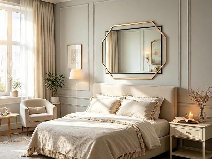 48.5"x32.5" Large Living Room Wall Mirror, Black and Gold Bathroom Mirror, Modern Decorative Metal Frame, for Dining Room, Entryway, Vanity Table, Console Table