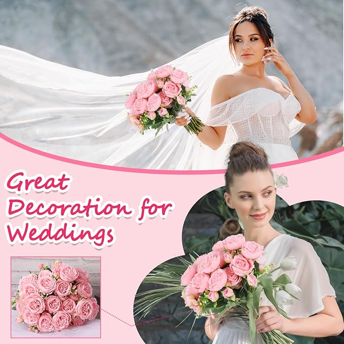 Olgaa 12 Bundles Peonies Artificial Flowers Artificial Peonies Silk Flowers Bulk Fake Peony Bouquet for Bridal Shower Decorations Wedding Table Centerpiece (Light Pink)