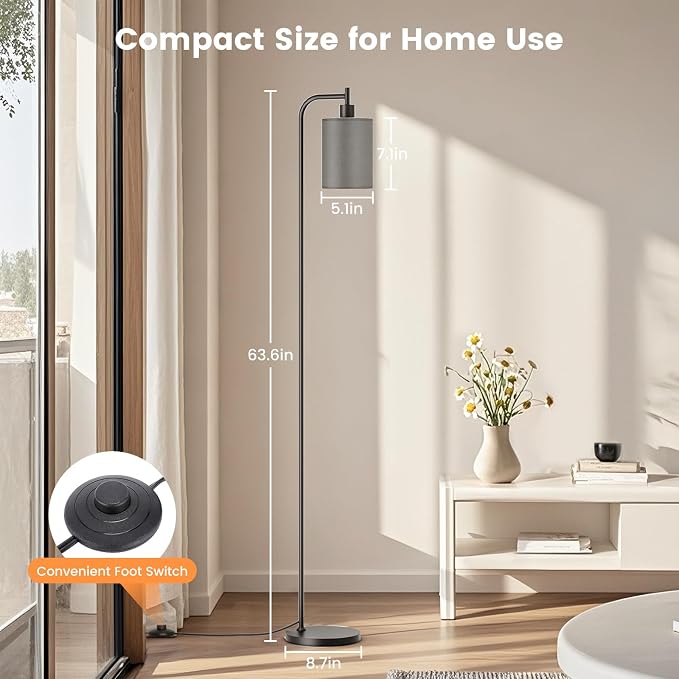 SIBRILLE Floor Lamp with Linen Shade, Dimmable Tall Standing Lamp with Remote Control & 3 Color Temperatures, Modern Floor Lamps for Living Room Bedroom Office Corner, 9W LED Bulb Included