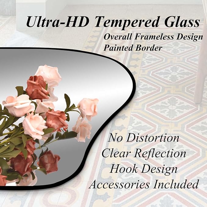Large Irregular Mirror, 54.5"x24" Asymmetrical Tempered Glass Mirror, Modern Organic Shaped Wall Mirrors for Entryway Bedroom Living Room Bathroom, Horizontal or Vertical Hanging