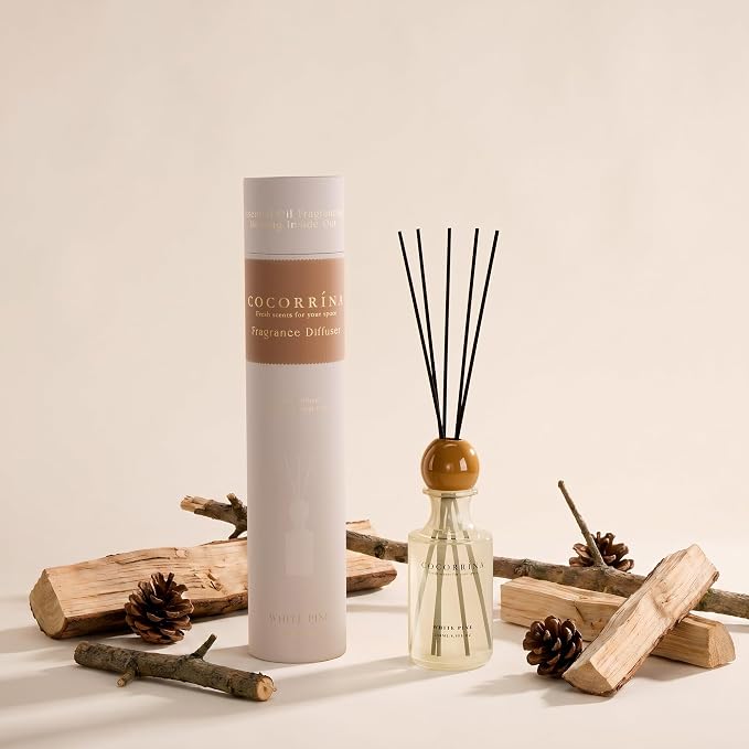 COCORRÍNA White Pine Reed Diffuser 8.5 oz, Home Fragrance Oil Diffuser with 6 Reed Sticks, Long-Lasting Scent for Bathroom, Bedroom & Home Décor