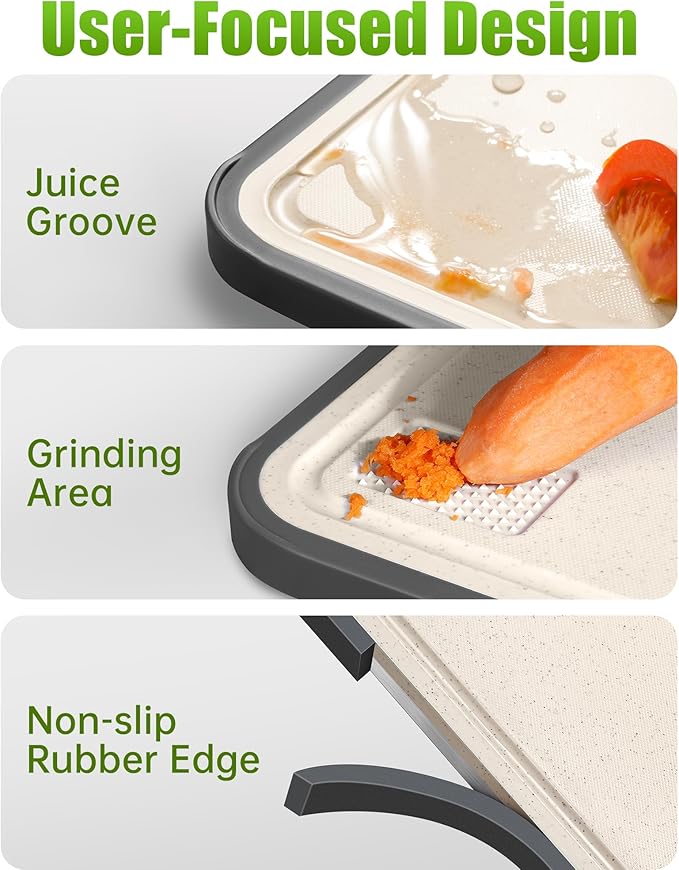 Titanium Cutting Boards for Kitchen, Non Toxic 2-in-1 Cutting Board Double Sided, Food Grade Pure Titanium and Wheat Straw PP, Easy to Clean Large Size 16”×11”