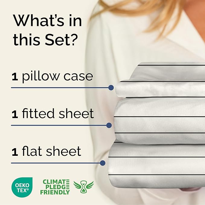 Striped Sheets - Beige & White Striped Sheets - 1 Flat & 1 Fitted & 1 Pillowcase w/ Deep Pockets – Wrinkle & Fade Resistant - Soft, Breathable & Cooling – Luxury Pinstripe Bedding - Twin Size Bed Set