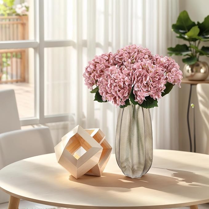 Kimura's Cabin 5Pcs 21inch Real Touch Artificial Hydrangea Flowers Realistic Latex Hydrangeas Long Stem with Leaves Hydrangea Bouquet for Home Wedding Baby Shower Birthday Party Decoration，Cameo brown