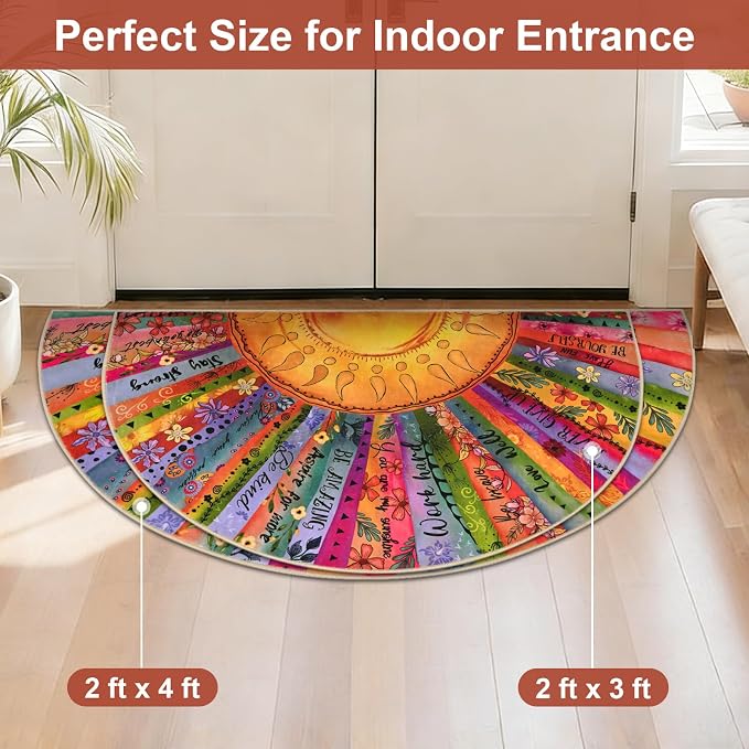 Likiyol Sun Entryway Rug 2x4 Small Rug, Half Circle Door Mat Indoor Entrance Inspirational Non Slip Rugs for Entryway, Soft Washable Faux Wool Small Throw Rugs for Entry, Kitchen, Fireplace, Low-Pile