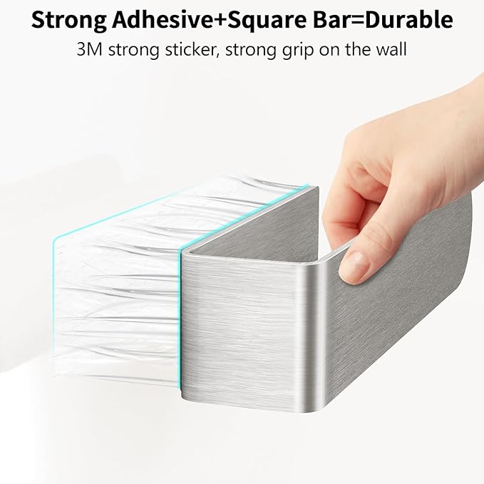 Adhesive Hand Towel Holder, 8 Inch Towel Holder for Bathroom Wall Mounted, Self Adhesive Square Stick on Towel Bar Wall for Kitchen Cabinet RV, Brushed Nickel (2 Pack)