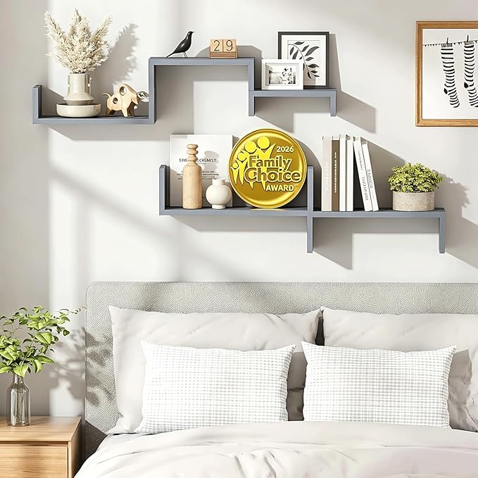 SRIWATANA Floating Shelves for Wall, Wall Shelves for Bathroom, Bedroom, Living Room, Kitchen, Office, Wood Shelves for Home Decor Set of 5 (Weathered Grey)