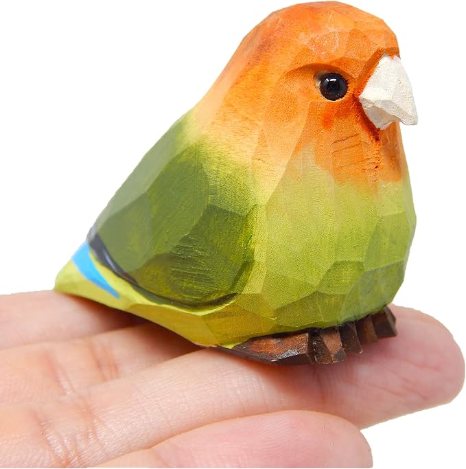 Selsela Hand-Carved Lovebird Wood Figurine Parrot Statue- Sculpture Ornament Decor Miniature Art Carved Small Animal,Rustic Wildlife Decor. Nature-Inspired Gifts & Collectibles
