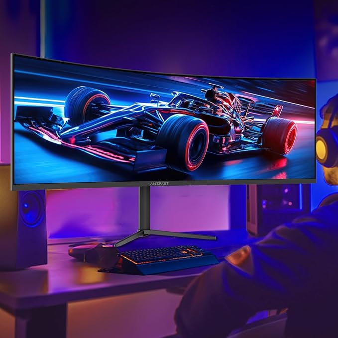Amzfast 49 Inch Curved Monitor 120Hz DQHD 5120x1440p Ultrawide Gaming Monitor, 120% sRGB, 1500R, 1ms MPRT, HDR, Adaptive Sync, PIP/PBP, Height Adjustable, HDMI 2.0/DP 1.4, VESA 75x75, AMZG49C7U