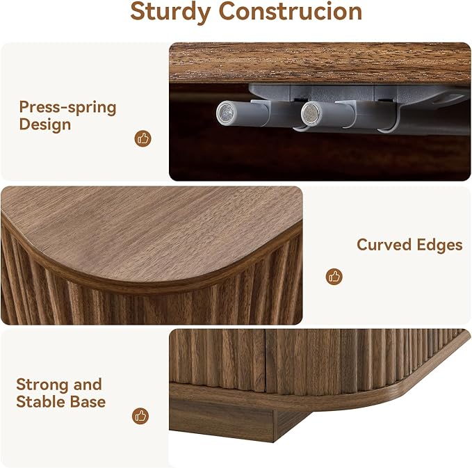 64" Buffet Sideboard Cabinet with Storage, Modern Fluted Accent Credenza with Adjustable Shelves, Wood Coffee Bar Console Table for Living Room Kitchen Dining Room Hallway, 24" H, Walnut
