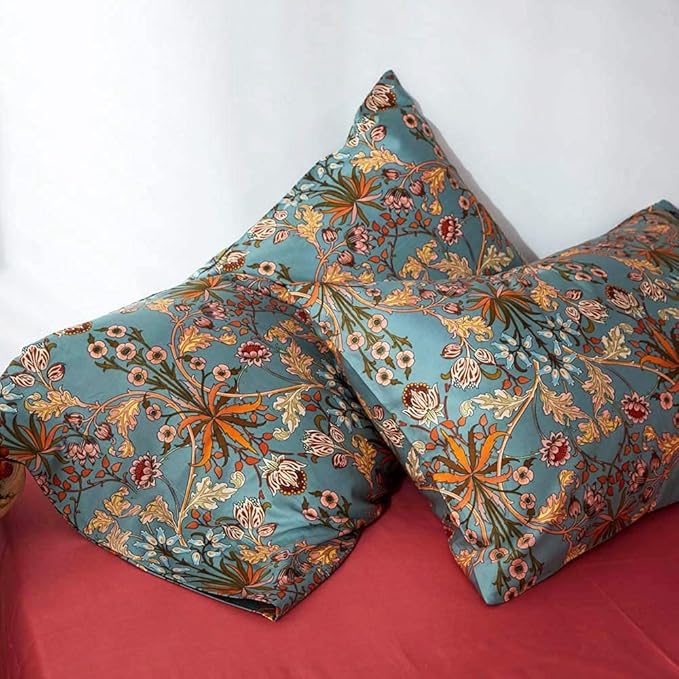 EAVD Vintage Style Flower Duvet Cover Full Soft 100% Cotton Chic Floral Boho Bedding Set with 2 Pillowcases Garden Gorgeous Floral Full Duvet Cover with Zipper Closure 4 Ties