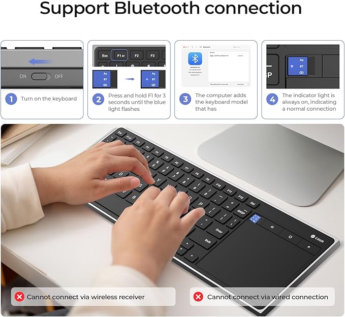 CZUR Portable Computer Keyboard with Trackpad, Rechargeable Bluetooth Keyboard with Touchpad, Wireless Ultra Slim Keyboard for PC/Laptop/Tablet/Phone, for Windows/Android