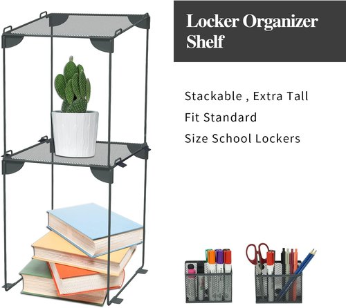Neudeco Locker Accessories Kit - Mesh Shelf, Organizer, Magnetic Basket & Pen Holder | Pack of 4, Grey