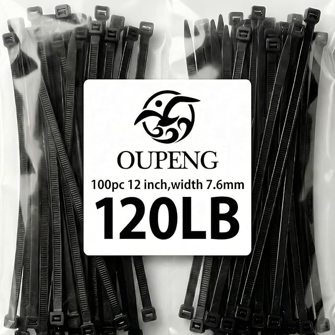 Zip Ties 12 inch ，Heavy Duty Cable Ties with 120 Pounds Tensile Strength，Black Zip Ties，100 Pack, Wire Ties for Indoor and Outdoor Use.