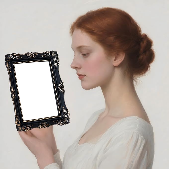 Funerom Vintage Decorative Mirror, Wall Mounted & Tabletop Makeup Mirror ，Rectangular(Black, 8.8 x 6.8 inch)