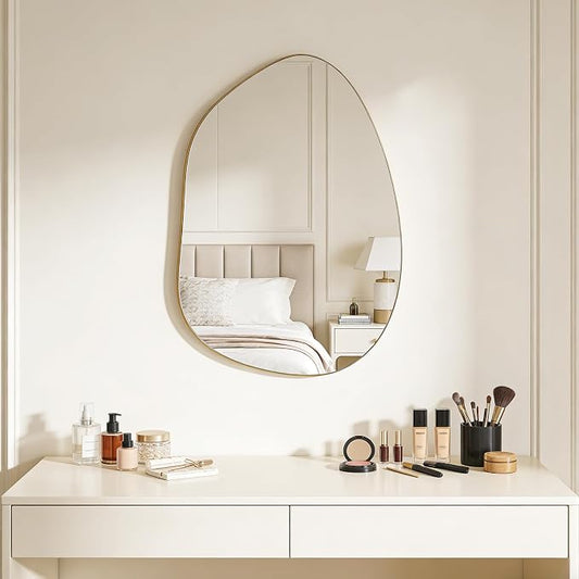 Irregular Wall Mirror Asymmetrical Mirror, Gold Mirror for Bathroom Living Room Entryway Bedroom, Decorative Modern Mirror, Tempered Glass, Shatterproof, Hangs Horizontally or Vertically (28" x 20")