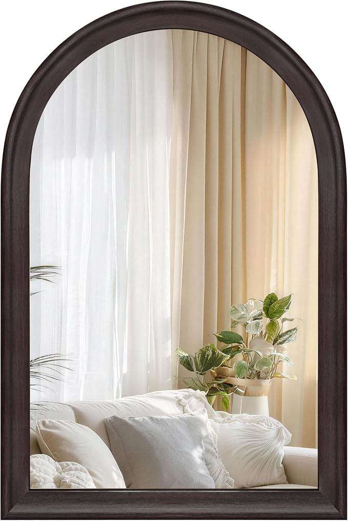 Tanmicoshomy Dark Brown Framed Arched Bathroom Mirror 20x30 Inch, Wall Mirrors with Tempered Glass for Living Room, Bedroom or Entryway