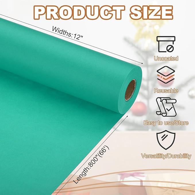 PATIKIL Wrapping Paper, 12" x 800"(66') 70 GSM Craft Paper Roll Kraft Packing Paper for Poster Bulletin Board, Gift Wrapping, Grass Green