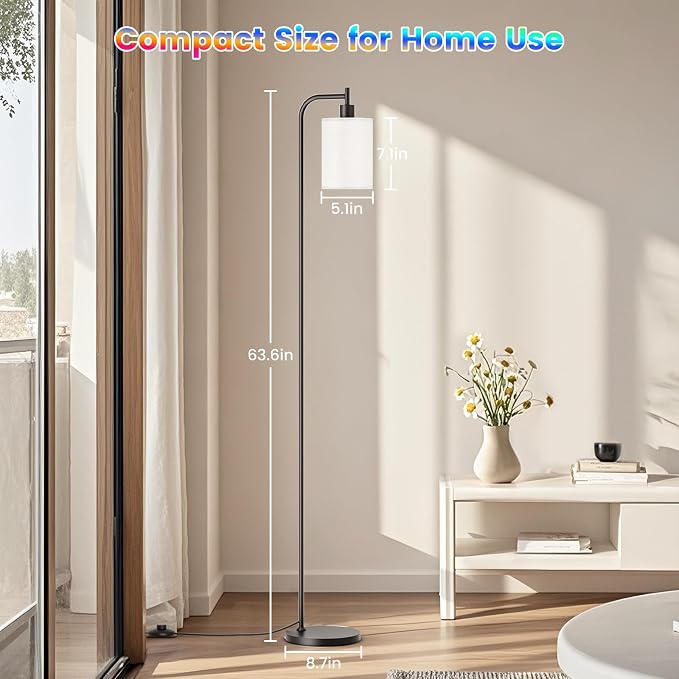 SIBRILLE RGB Floor Lamp with Linen Shade, Dimmable Tall Standing Lamp with Remote Control, Color Changing Floor Lamps for Living Room Bedroom Gaming Room, 9W RGB Bulb Included