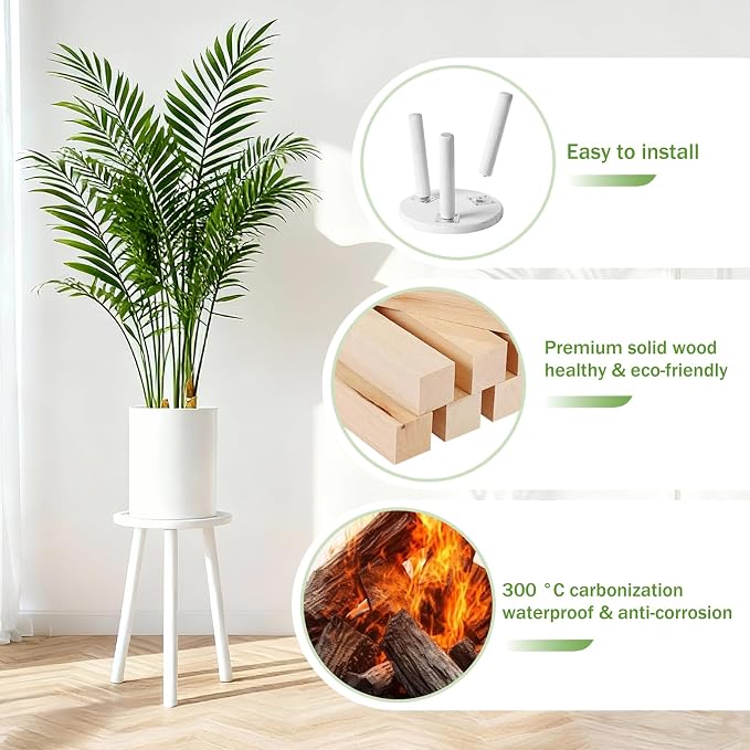 5-Pack Wood Plant Stands Indoor, Single Plant Stand for 6-22 Inch Pots, Mid-Century Modern Plant Stool, Tall Plant Stand for Large Plants Perfect Fit for Living Room, Balcony, Office(Retro White)
