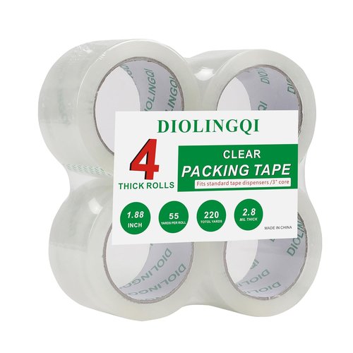 Heavy Duty Clear Packing Tape by [Brand Name] - 4 Rolls, 220 Yards Total, 2.8 Mil Thick, 1.88 Inches Wide