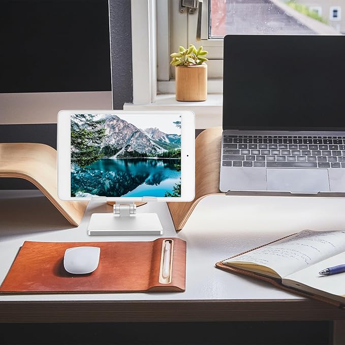 HOLIDYOYO Adjustable Aluminum Alloy Tablet Holder and Laptop Stand for Desk, Foldable Multi-Angle Tablet Stand Compatible with Ipad, Portable Desktop Holder for Home and Office Use