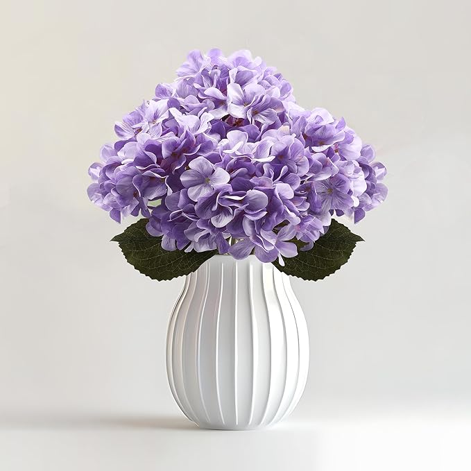 4 Pcs Long Stem Big Size Artificial Hydrangea Flowers for Home Wedding Decor, Party Centerpieces, Office Decoration,Shower (Violet Purple)