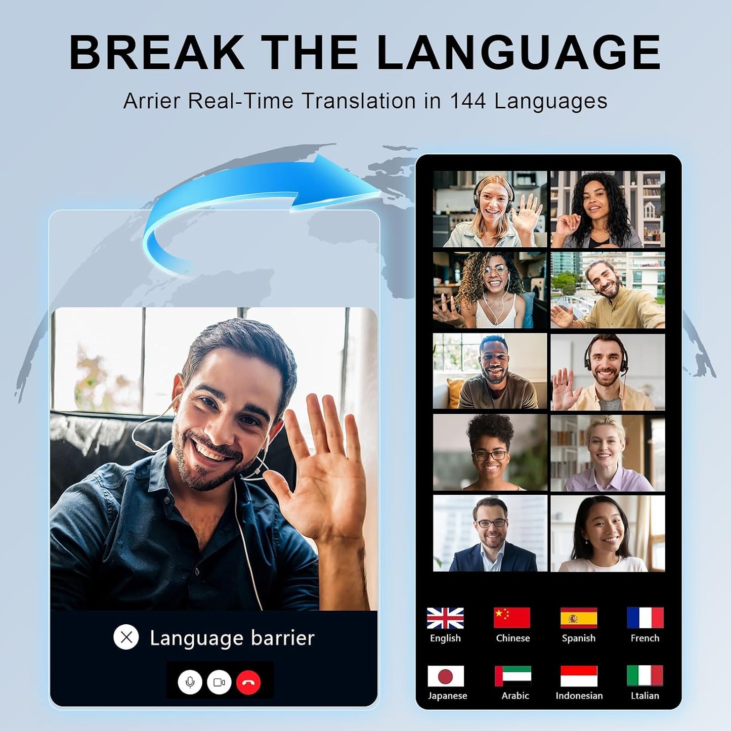 Skiennix AI Translation Earbuds - Real-Time Translator Earphones with 144 Languages | Bluetooth Noise Cancelling Headset for Travel & Business