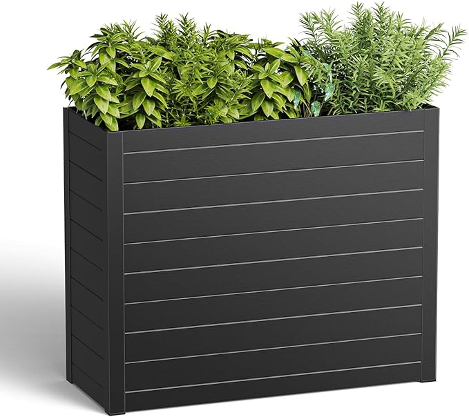 Outdoor Planter Box,Large Rectangular Planter for Indoor or Outdoor Patio/Porch, Durable All-Weather, Modern Design for Plants, Flowers, Garden (Black)