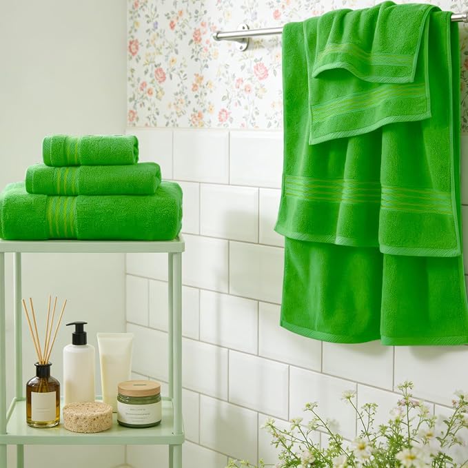 COZYART Classic Green Bath Towels for Bathroom 6 Pcs, Turkish Cotton Bath Towel Set Super Soft Highly Absorbent Durable 650 GSM Shower Towels for Daily Use