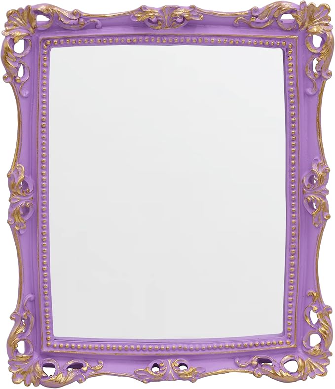 Funerom Vintage 11 x 9.5 inch Decorative Mirror, Wall Mounted & Tabletop Makeup Mirror ，Square (Lilac Purple)
