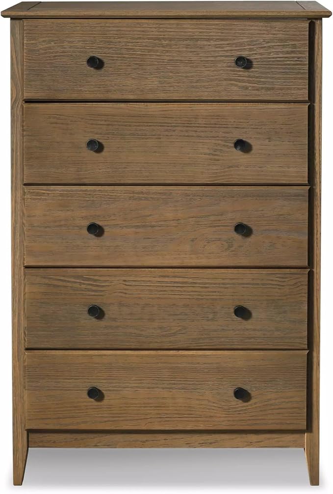 Grain Wood Furniture Greenport 5-Drawer Chest, Solid Wood with Brushed Hickory Finish