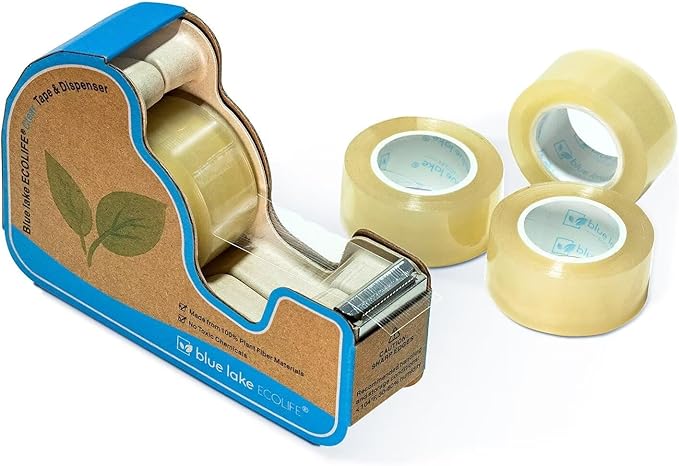 Tape Dispenser Desk，Plastic-Free Tape Dispenser with 4 Rolls 3/4 in x 640 in Transparent Tape, Tape Dispenser Desk for Gift Wrapping, Office, Home, School