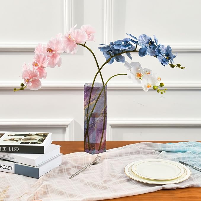 ALAZA Purple Gilded Marble Flower Vases for Home Decor Kitchen Bedroom Living Room Bathroom Office Table Decorations