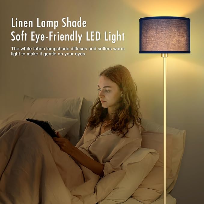 Floor Lamp Blue, Standing Lamp, Modern Stand Up Light with Lampshades, Foot Pedal, 59" Tall, Bright Pole Lamps for Living Room, Bedroom, Office, Nightstand, Kids' Gift, Gold Lamp(E26, Without Bulb)