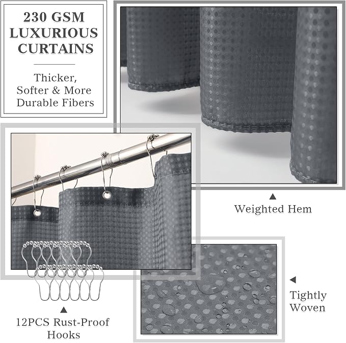 Gray Bathroom Accessories Set, 25 Pcs Bathroom Decor Set with Shower Curtain, Rugs, Trash Can, Soap Dispenser, Toothbrush Holder, Tumbler, Soap Dish, Storage Jars and Hooks for Guest Bath