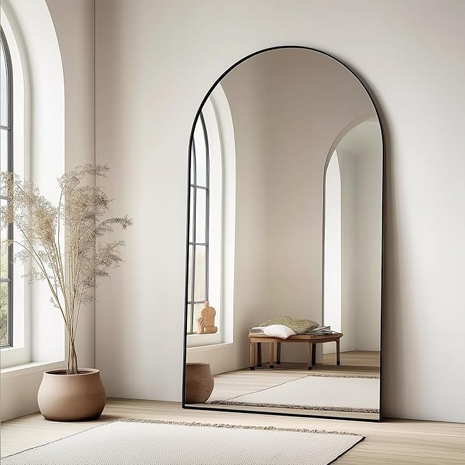 Dewfig Arched Full Length Mirror, 76"x34" Large Floor Mirror, Full Body Mirrors for Leaning or Hanging, Standing Mirrors for Bedroom, Living Room,Dressing Room, Aluminum Alloy Frame, Black