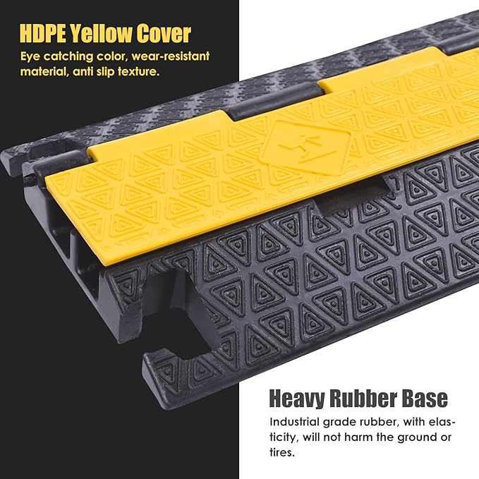OranLite Heavy-Duty Rubber Cable Protector Ramp, Floor Cable Wire Cord Cover Speed Bumps 22000 Lbs Load Capacity, Driveway Hose Cable Ramp Protective Cover for Indoor Outdoor (Small 2-Channel x 4Pcs)