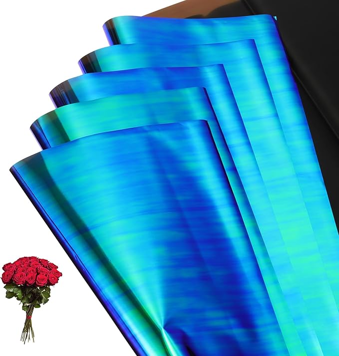 PATIKIL 22.8 x 22.8 Inch Flower Wrapping Paper, 20 Pcs Iridescent Double Sided Plastic Bouquet Packaging Waterproof Florist Supplies DIY Crafts Gift Packaging Gift Box Wedding, Black