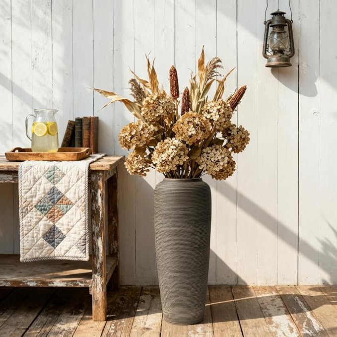 Vintage Ceramic Floor Vase – 19.7 Inch Distressed Glazed Oversized Floor Urn, Rustic Country Decor for Entryway, Living Room & Corner
