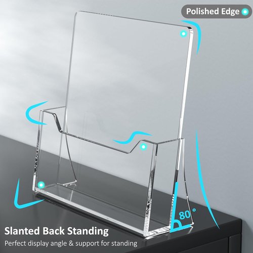Skiennix Acrylic Brochure Holder - Clear 8.5 x 11 Inch Display Stand | 2-Pack for Pamphlets & Magazines