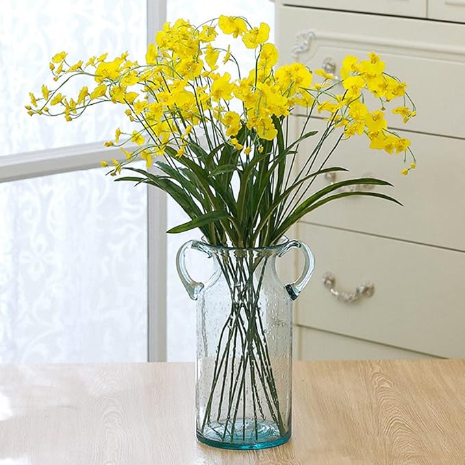 MDLUU Decorative Glass Vase 11" Tall, Bubble Air Flower Vase with Handles, Handblown Jug Vase for Dining Room, Bedroom, Bathroom, Mantel